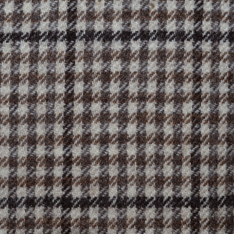 Ecru, Brown and Dark Brown Dogtooth Check All Wool Undyed British Tweed
