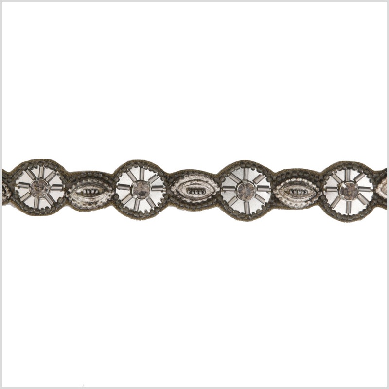 1" Black/Gunmetal Beaded Rhinestone Trim