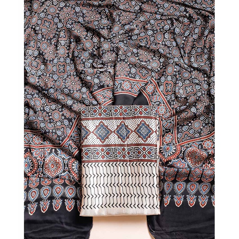 AJRAKH MASHROO SILK WITH MODAL SILK DUPATTA SUIT SET