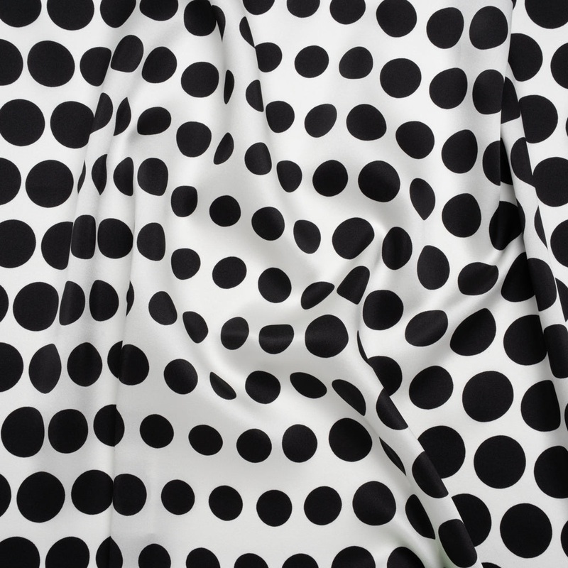 Silk Charmeuse Print 16MM, Made in Italy - Black and White Polka Dot Gradients