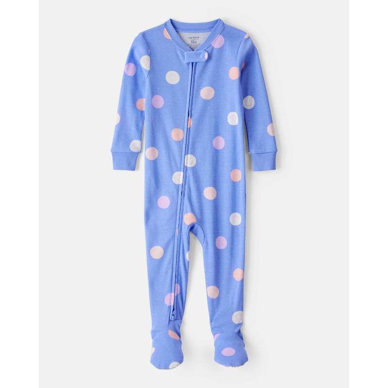 Baby Girl Smiley Face Print 100% Cotton Long-Sleeve Snug Fit 1-Piece Pajamas - Blue 1T544910