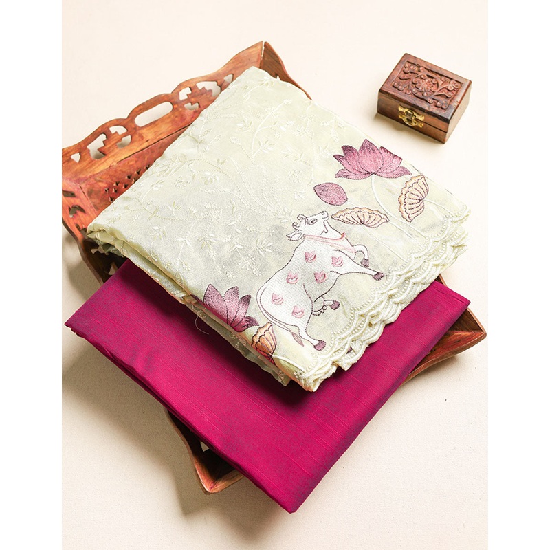 Pichwai Tissue silk embroidery fabric