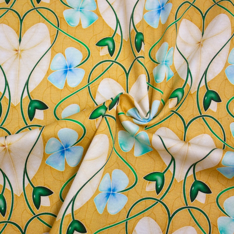 Weval Ochre Yellow Floral Cotton Jersey Fabric