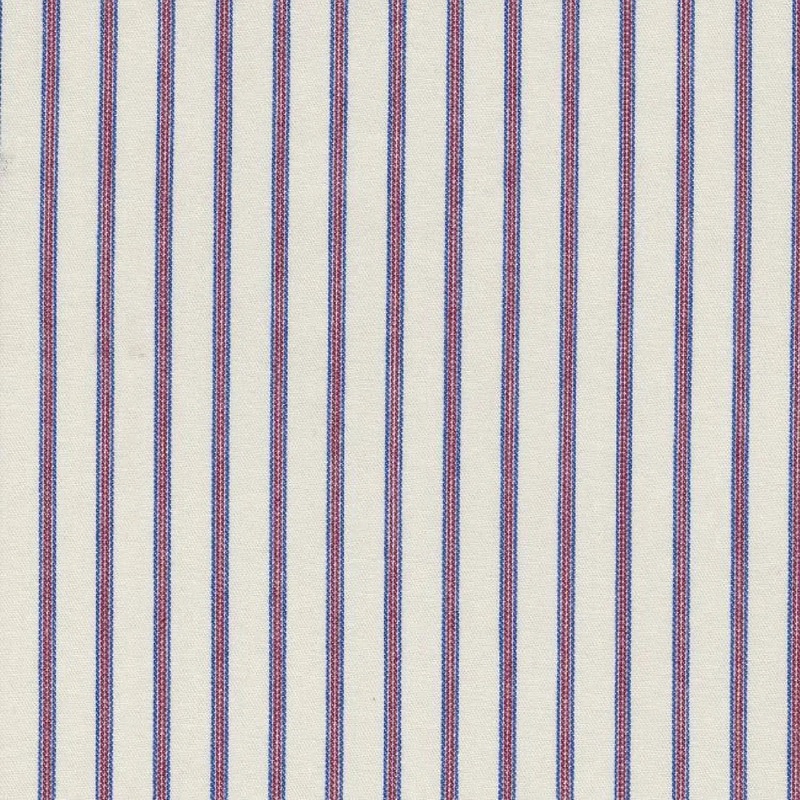 White with Blue & Red Triple Stripe Cotton Ticking Stripe