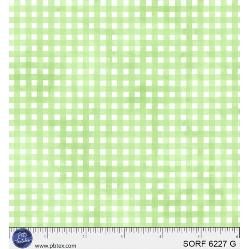 Sorbet Flannel Green Gingham Cotton 44" / 45" Fabric per yard