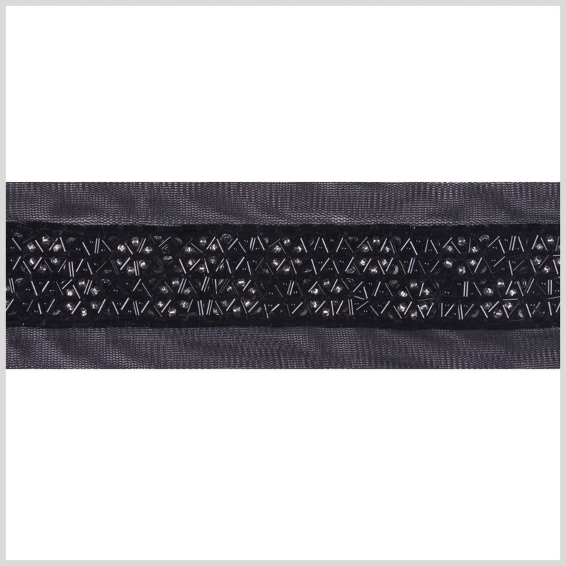 1.125" Black Fancy Beaded Trim