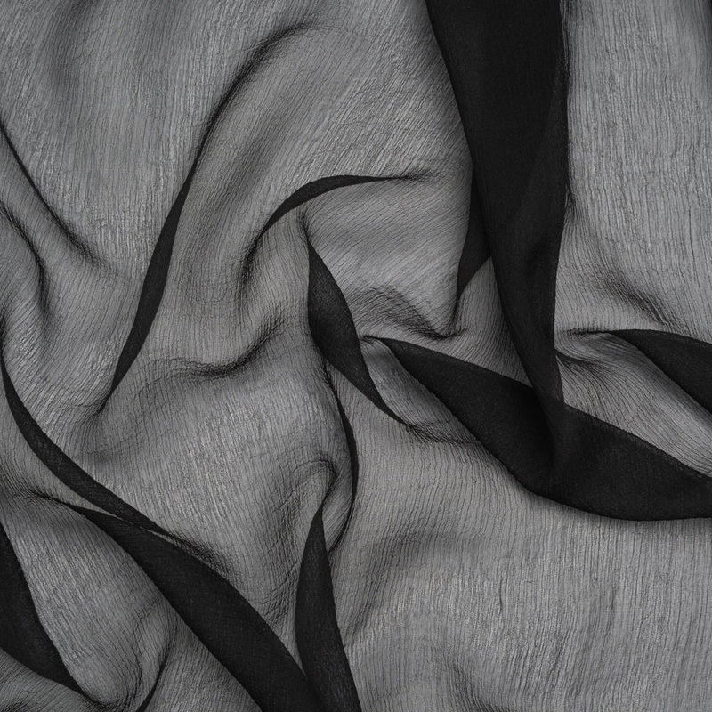 Crinkled Silk Georgette - Black - Famous Australian Designer Deadstock