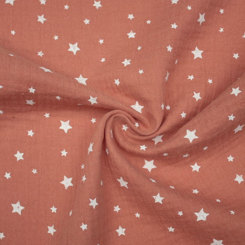 Shan Pink Cotton Double Gauze Stars Fabric