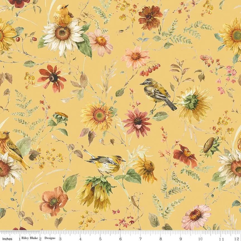 Sunflower Whispers Prairie Yellow Cotton Wideback Fabric per yard