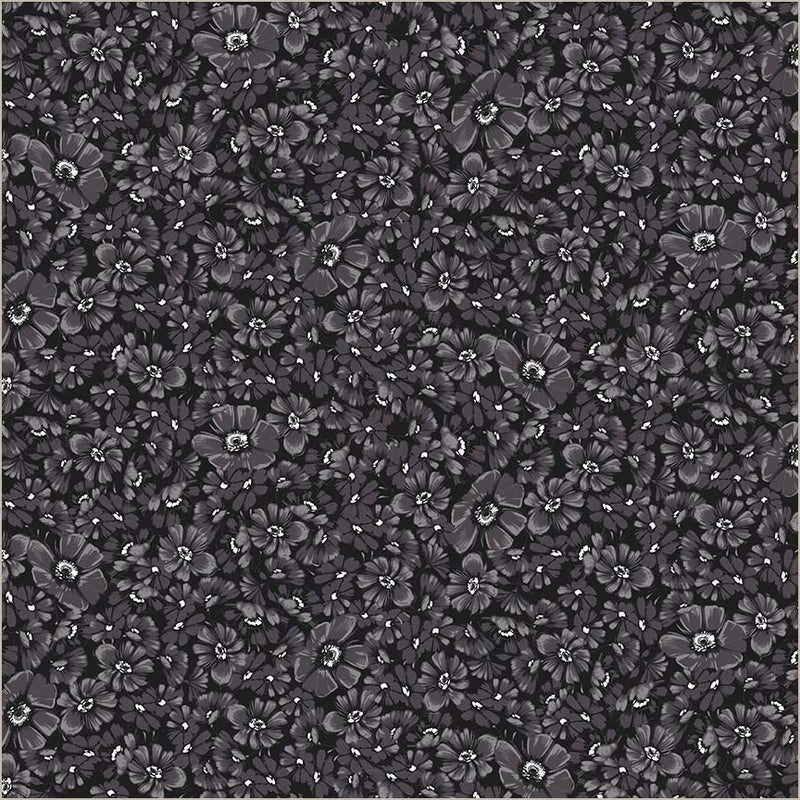 Black Verona Allegra Blooms Cotton 44/45 Fabric Per Yard