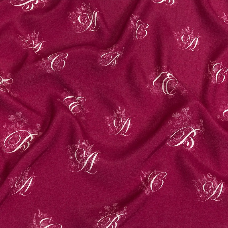 Sustainable Viscose Woven Print - Magenta and White Floral Calligraphic Script - Mood Exclusive ABC Bouquet