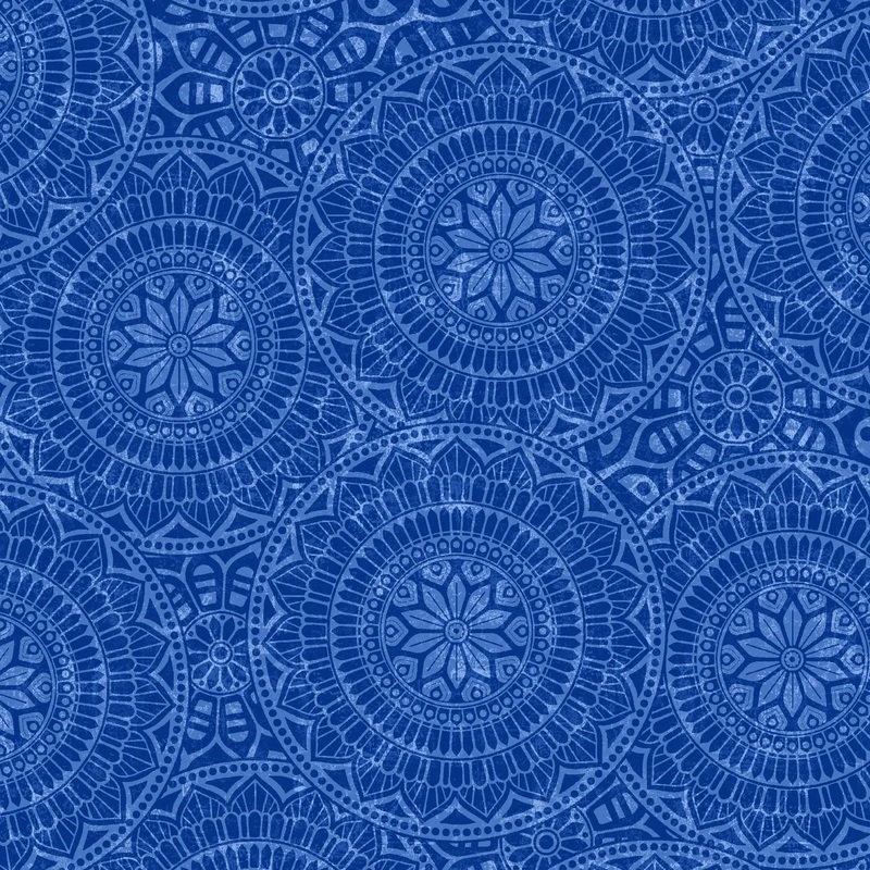 Blue Vespa Tossed Mandalas Cotton Wideback Fabric Per Yard
