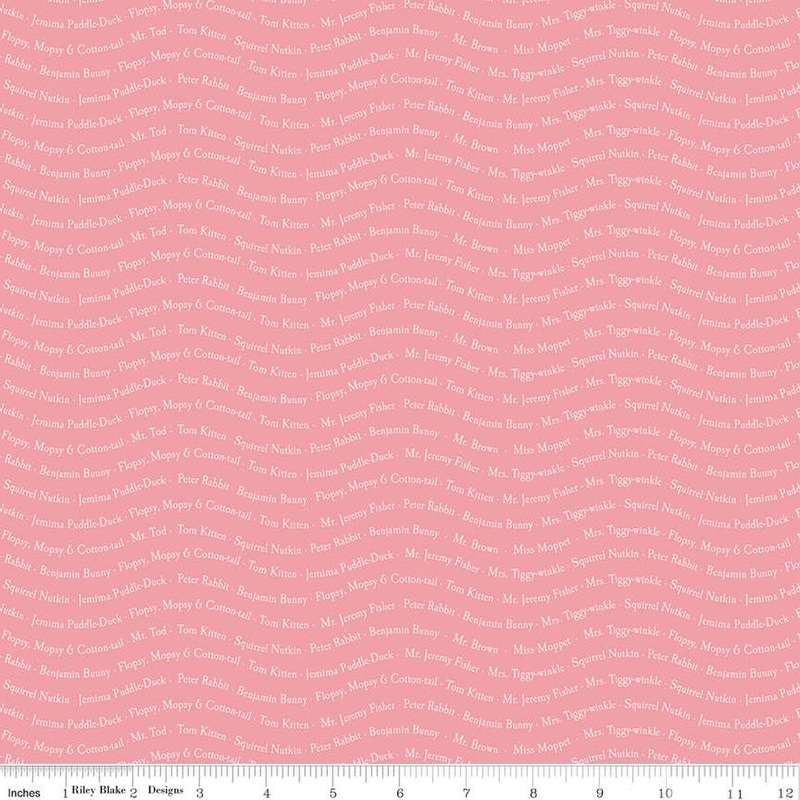 Peter Rabbit and Friends Collection Text Cotton Fabric CD15866 Pink