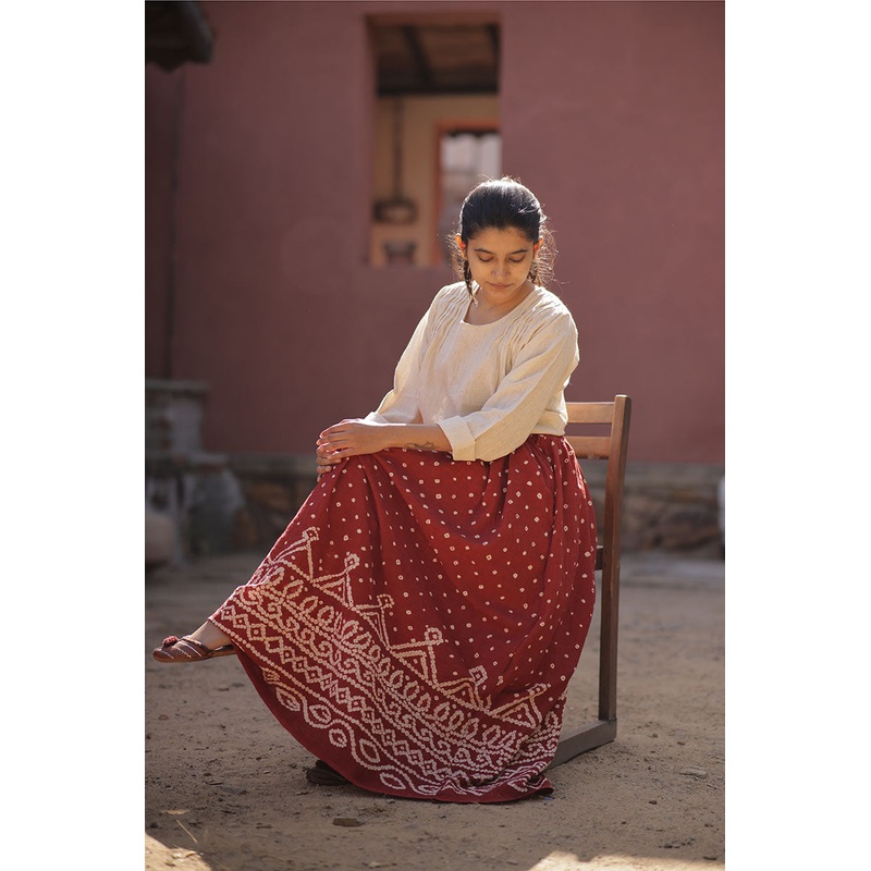 Red Kalacotton Bandhani Skirt Pado