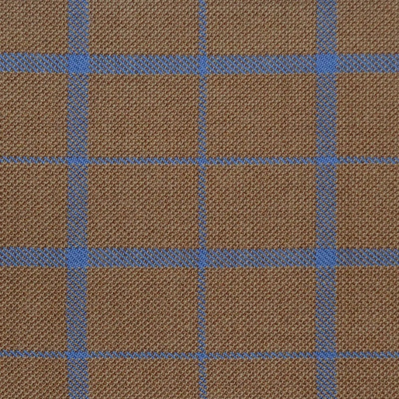 Sand with Light Blue Multi Check Merino Jacketing/Suiting