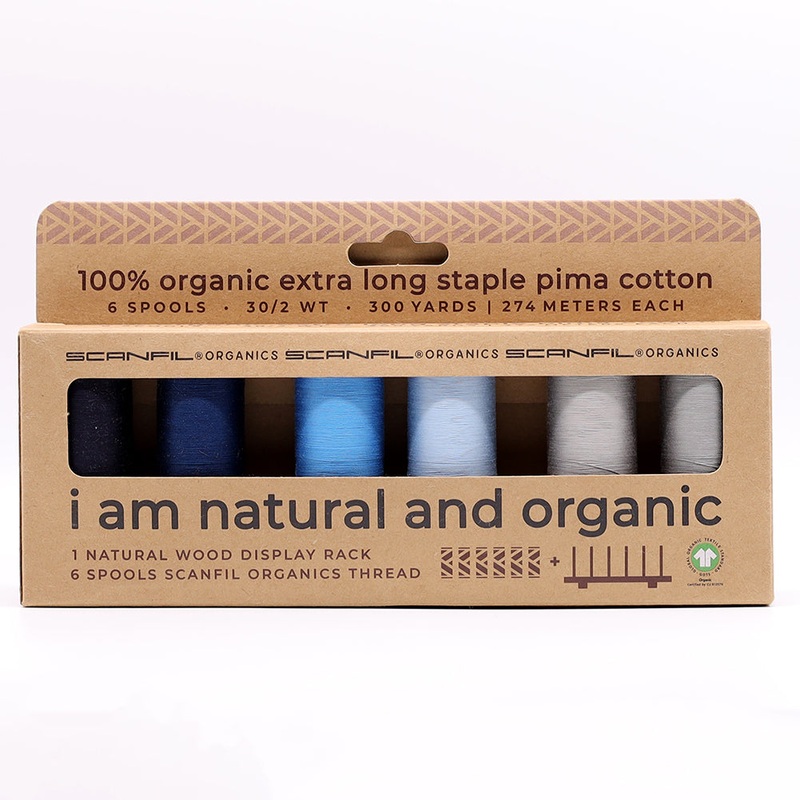 SCANFIL 30wt Organic Pima Cotton Thread Set - 6ct 300yd Spools & Wood Rack - Frosty Winter