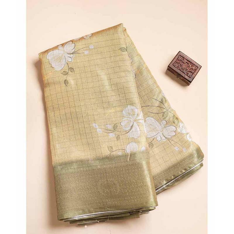 SEMI TUSSAR CHECKS PRINTED FABRIC