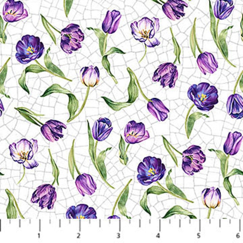 Tulip Garden Collection Small Tulip Cotton Fabric DP28496 White