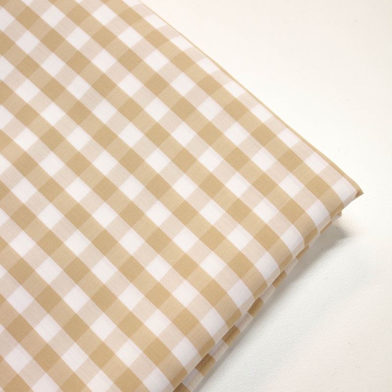 Beige Check Cotton Poplin Fabric COUPON 450CM