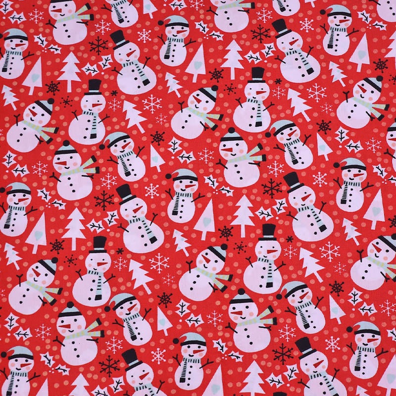 Red Christmas Craft Cotton - Happy Face