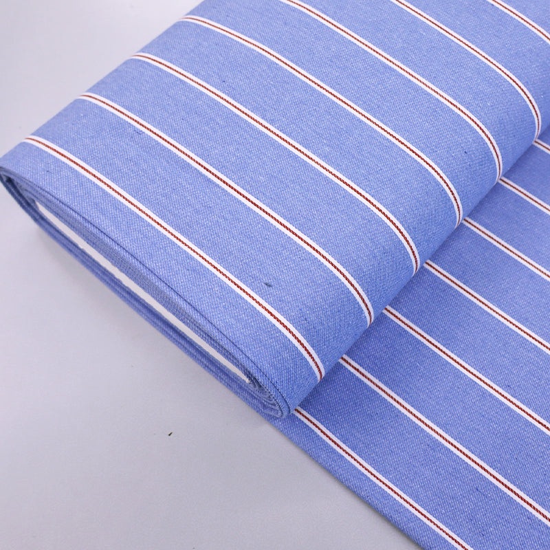 45CM REMNANT Cotton Mix Denim - Red Stripe