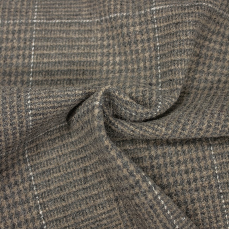 Daan Taupe/Grey Check Wool Blend Coating Fabric