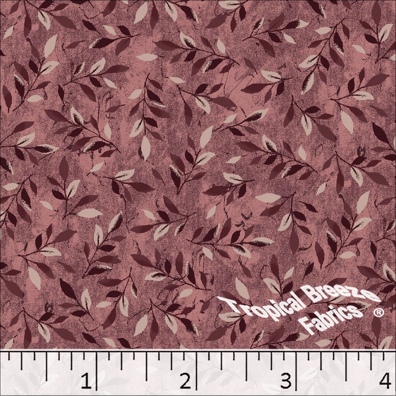 Standard Weave Leaf Print Poly Cotton Fabric 6152 Rose