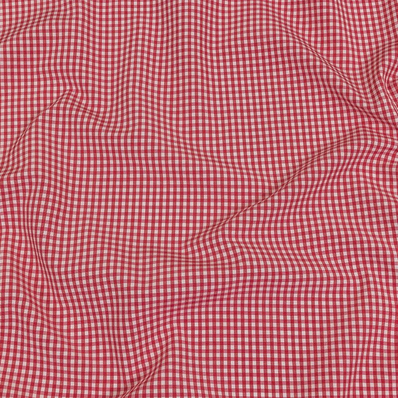 Red and White Checked Cotton and Polyester Shirting