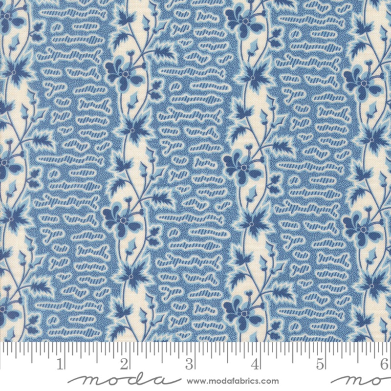 Sally's Stitches - Honey Stripes Floral - Prussian Blue
