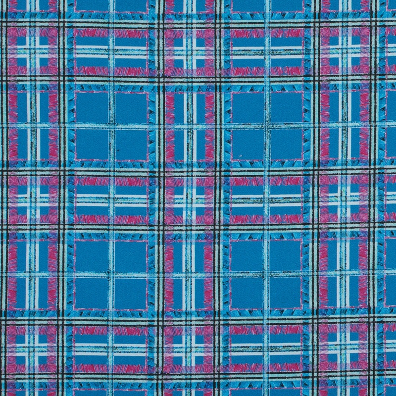 Blue and Pink Plaid Printed Stretch Cotton Sateen