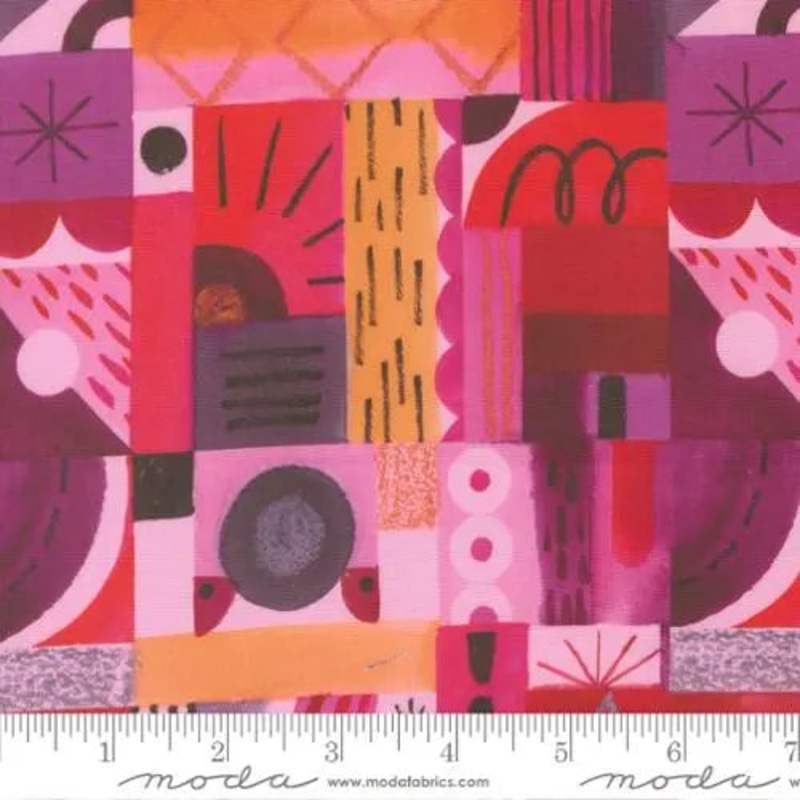 Radiant Pink Geometric Cotton 44"/45" Fabric Per Yard