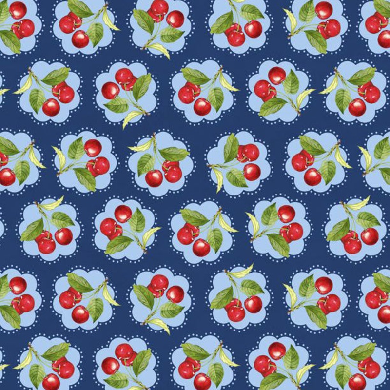 Sweet Cherry Collection Floral Cherry Cotton Fabric 68572-443 Blue