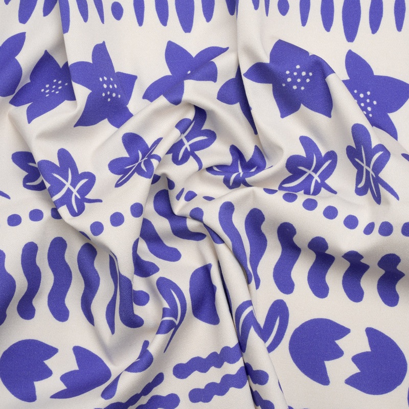 Stretch Cotton Twill Print - Blue Cartoon Objects Stripes - Mood Exclusive Star Anise