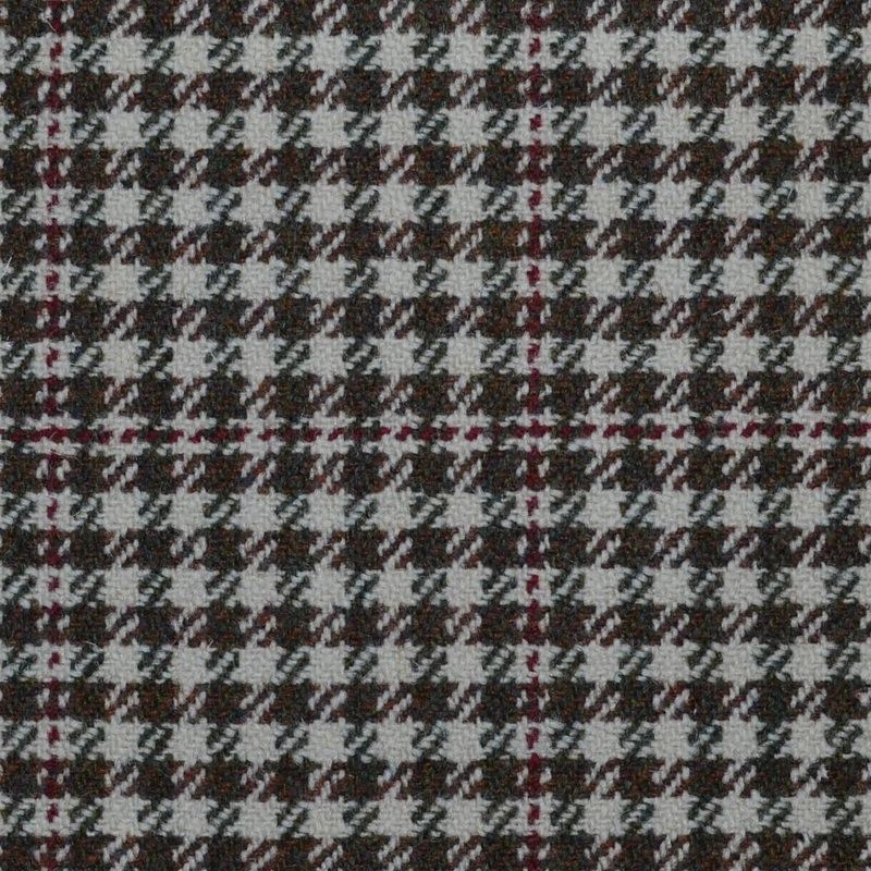 Beige with Medium Brown, Green & Red Dogtooth Check All Wool Sporting Tweed