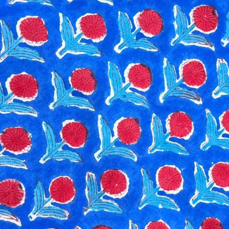 Blue Flower Indian Block Print Cotton