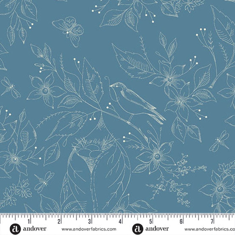 Sewing Bird Indigo Cotton Wideback Fabric per yard