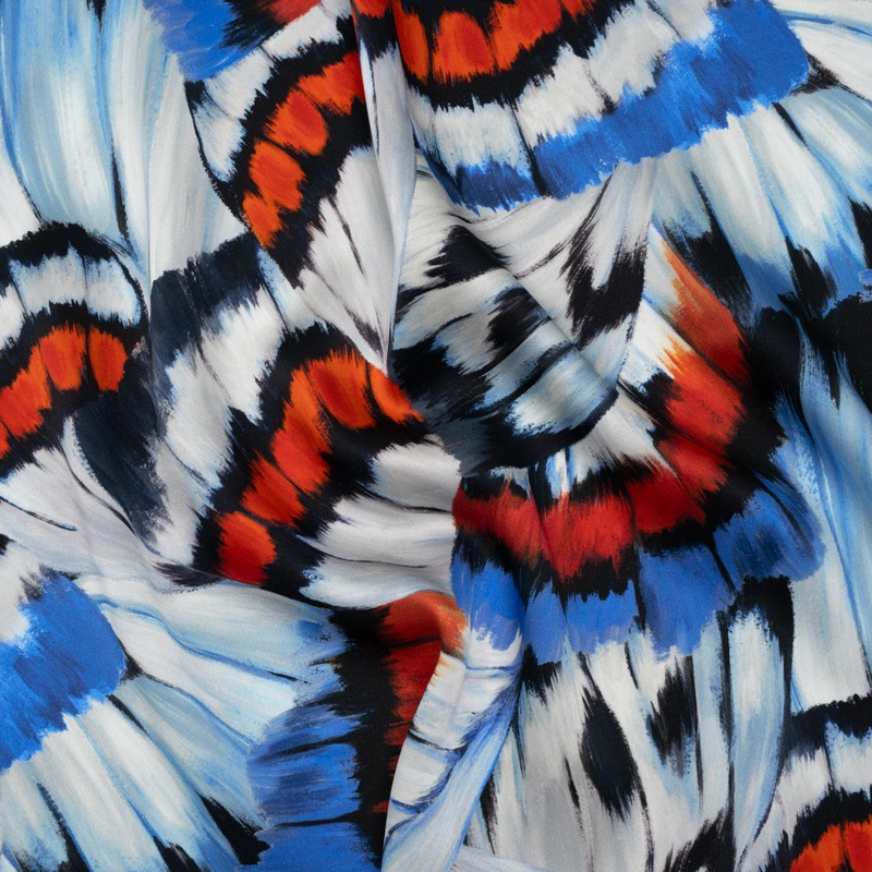 Silk Charmeuse Print 16MM, Made in Italy - Red, Blue and White Butterfly Wings