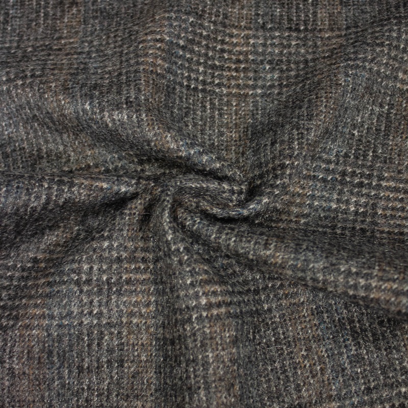 Svjen Taupe Grey Check Wool Blend Fabric