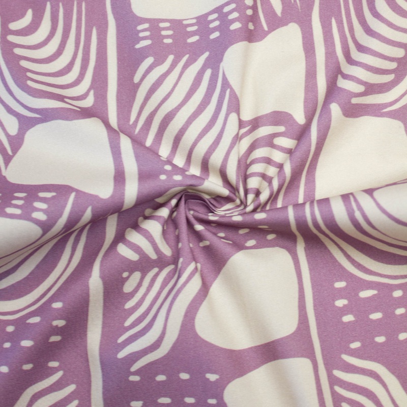 Bian Purple Abstract Printed Cotton Stretch Fabric