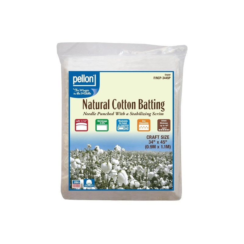 Pellon Natural Cotton Batting With Scrim 34" x 45" Craft Size Package.
