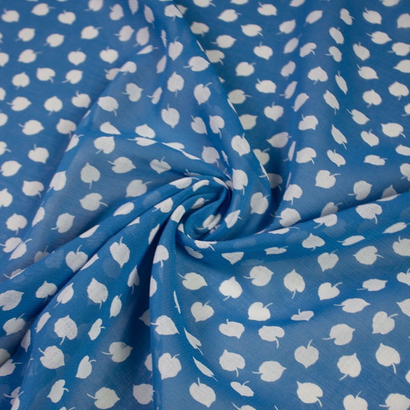 Venice Azure Blue Leaves Cotton Voile Fabric