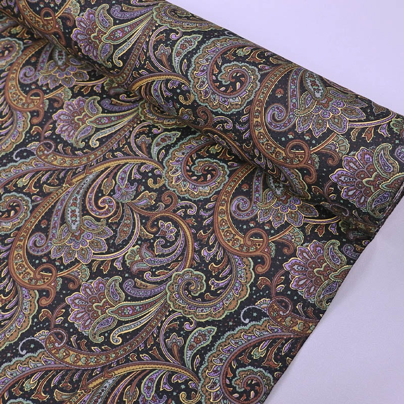 110CM REMNANT Cotton Poplin Paisley - Black - Prince