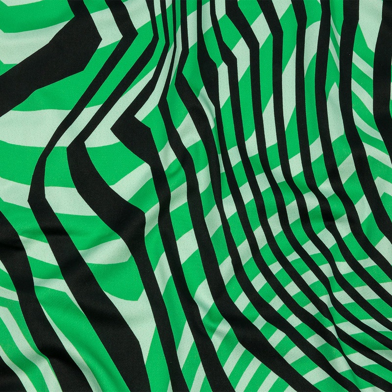 Stretch Cotton Sateen - Green Abstract Lines - Soundwave Strut Print - Mood Exclusive Groove Collection
