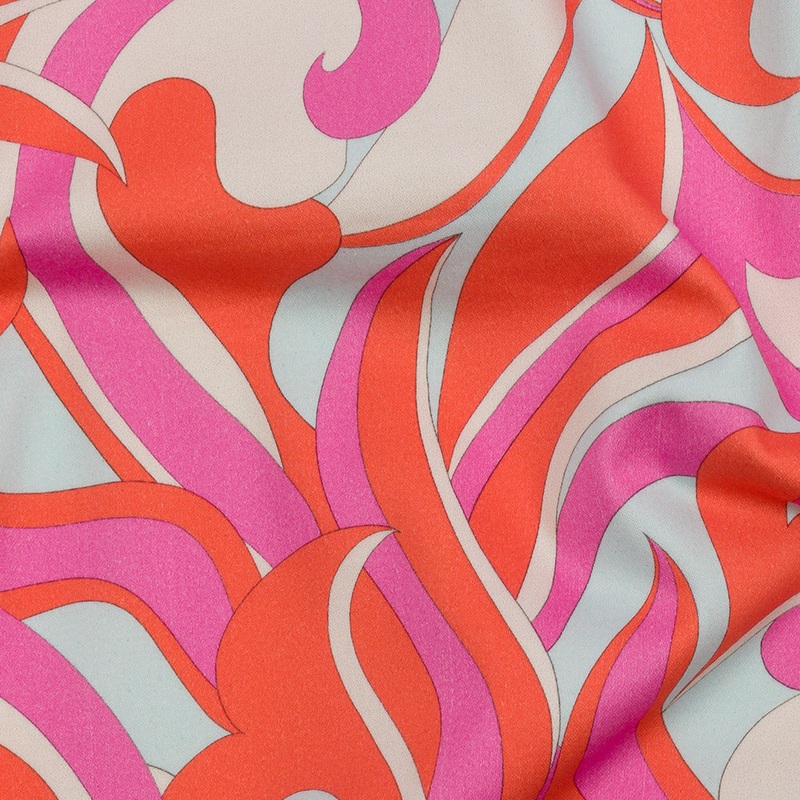 Stretch Cotton Sateen - Hot Pink and Orange Abstract - Wave Hello Print - Mood Exclusive Groove Collection