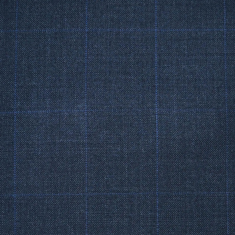 Dark Grey Sharkskin with Muted Blue Check Super 120's All Wool Suiting