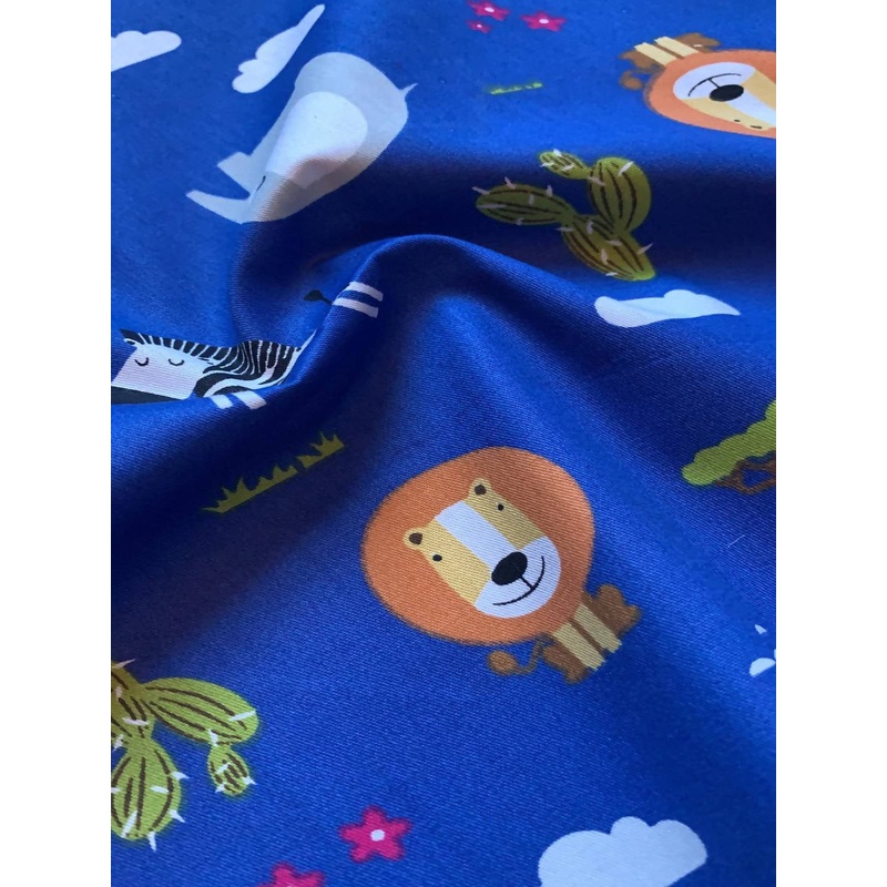 African Animal print on Royal Blue Cotton Sateen