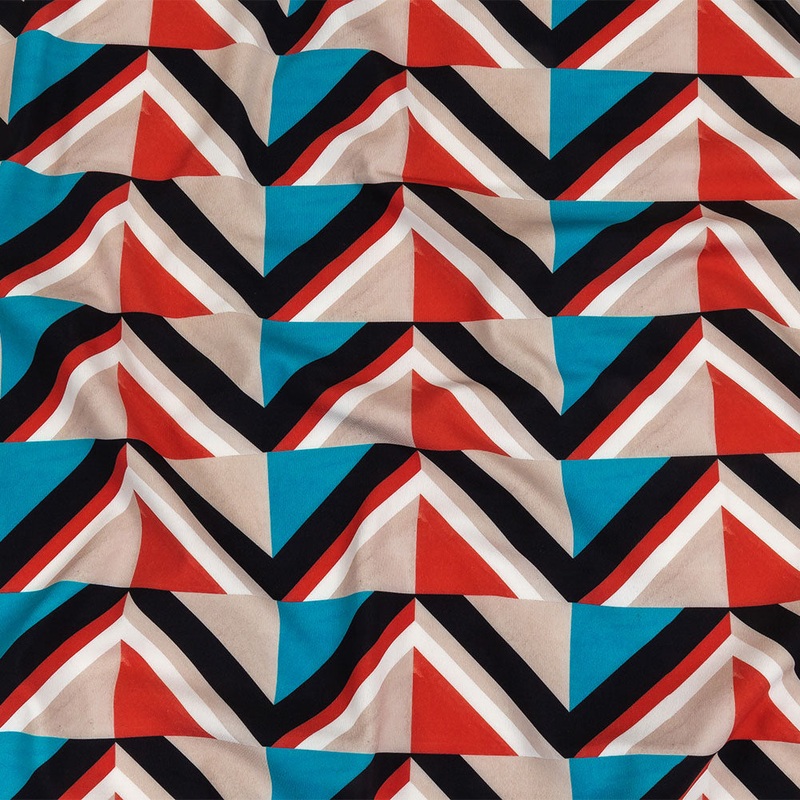 Red, Beige and Teal Triangles UV Protective Compression Swimwear Tricot with Aloe Vera Microcapsules