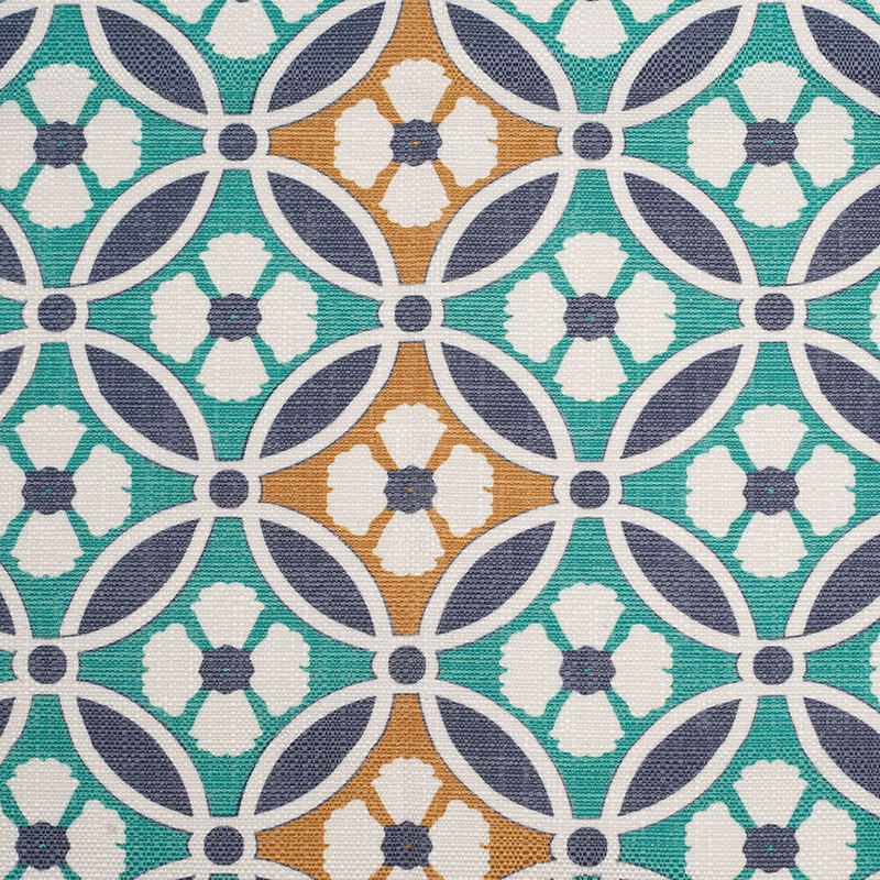 Spanish Green/Blue Floral Geometric Poly/Cotton Canvas