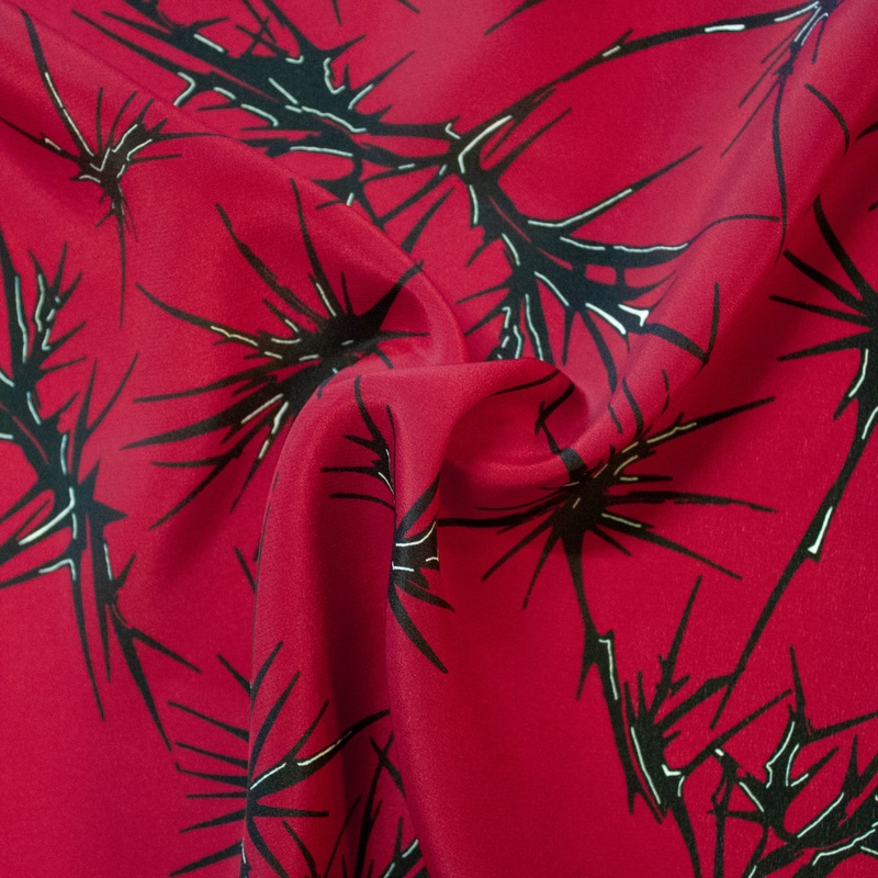 Tino Red Abstract Silk Crpe de Chine Fabric