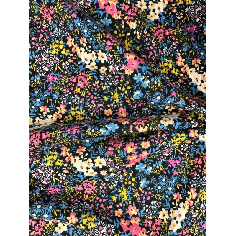 100% Cotton Fabric Black Base with Dainty Floral Print 180 cm Wide